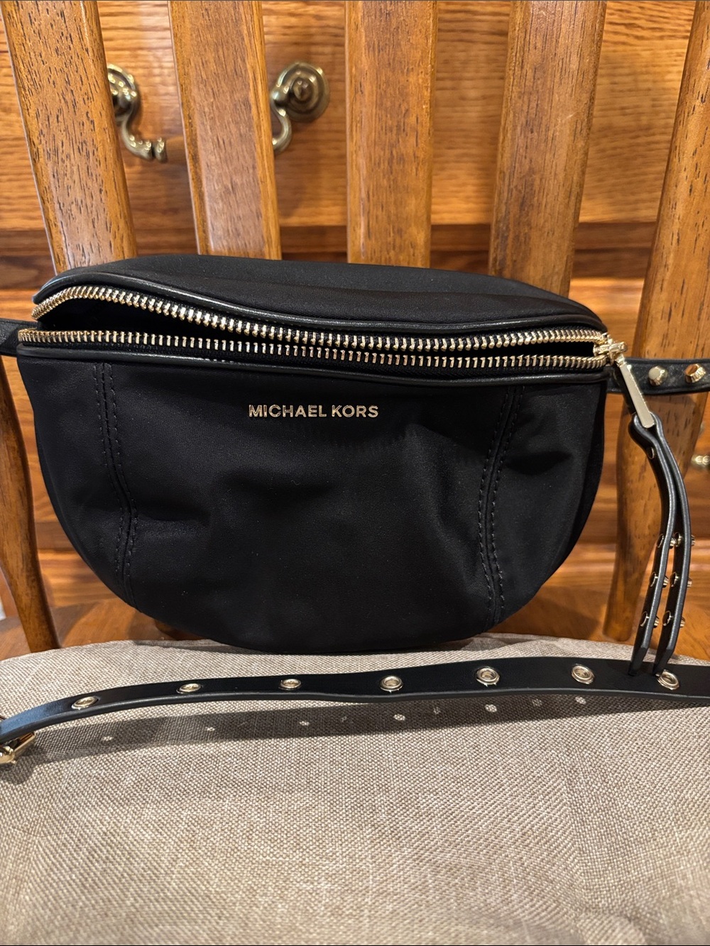 Michael Kors Black Crossbody Belt Bag with Gold Hardware